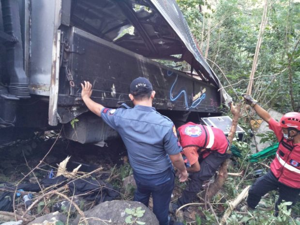 Truck falls into Batangas ravine