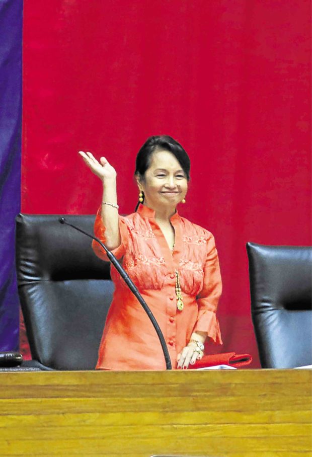 WINNING STREAK Gloria Macapagal-Arroyo emerges triumphant in a July coup at the House of Representatives. Her winning streak continued on Friday with a court exonerating her of electoral sabotage. —INQUIRER PHOTO