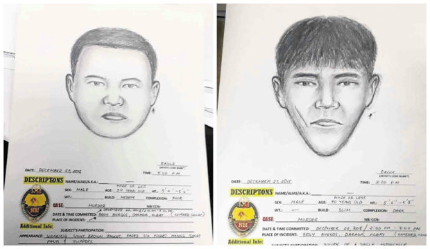 WHO ARE THEY? Police produce these sketches of two suspects in the murder of Ako Bicol Rep. Rodel Batocabe. —PHOTOS FROM PNP