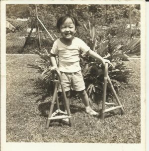 Chow learning to walk with tripods at the age of four at the Cerebral Palsy (Spastic) Children’s Association of Penang. Photo: Stephen Chow