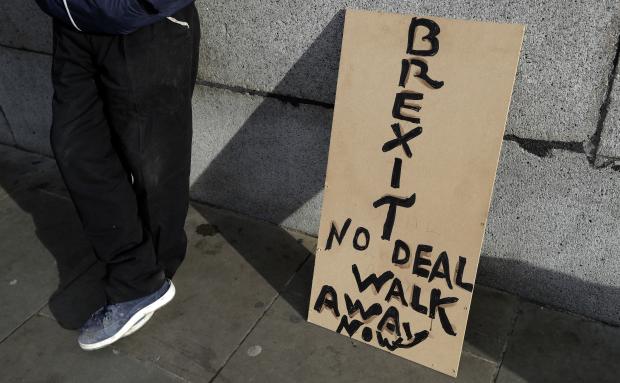 Brexit banner on sidewalk