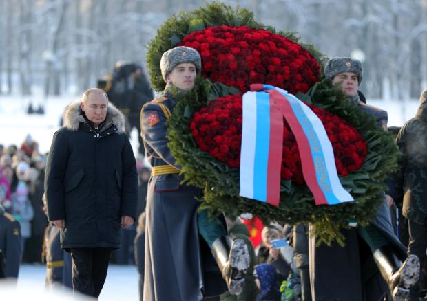 Vladimir Putin at wreath laying to mark Leningrad siege