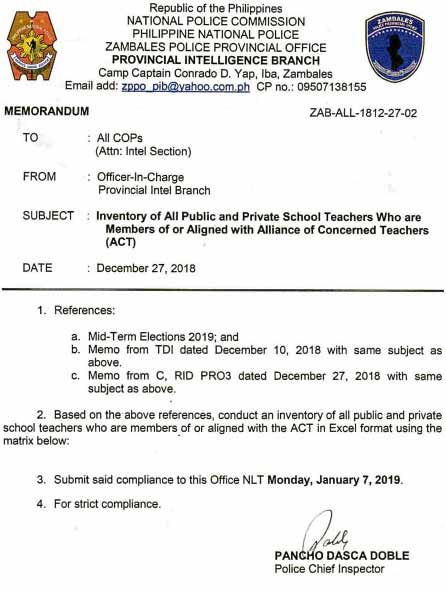 PNP confirms intel operation vs ACT teachers
