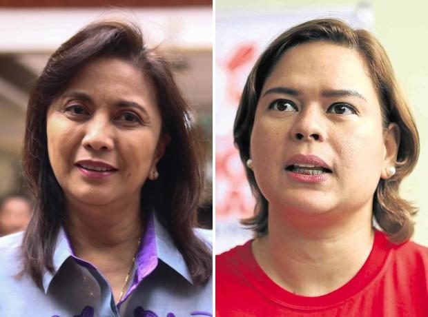 Leni Robredo and Sara Duerte-Carpio. STORY: MNLF, MILF endorse Robredo for president, Sara Duterte for VP