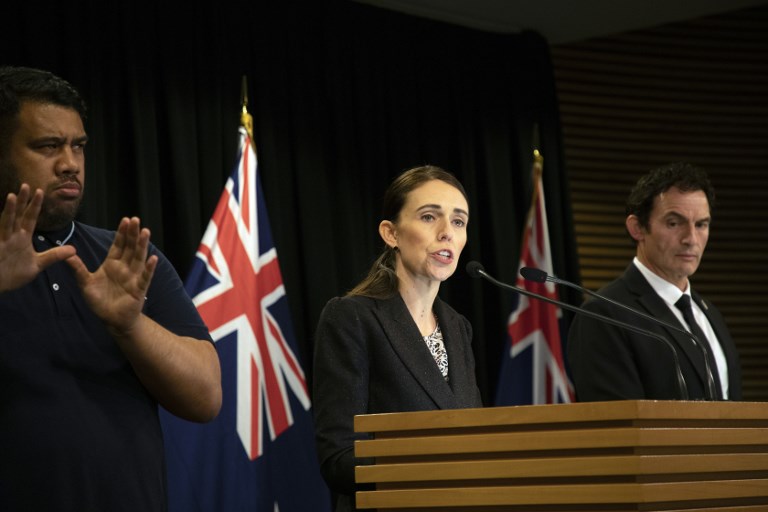 New Zealand Prime Minister Jacinda Ardern speaks during a press conference with Police Minister Stuart Nash at the Parliament House in Wellington on March 21, 2019. - New Zealand is banning the sale of assault rifles and semi-automatic weapons with almost immediate effect, Prime Minister Jacinda Ardern said on March 21, rapidly making good on a pledge to tighten the country's gun laws. (Photo by Yelim LEE / AFP)