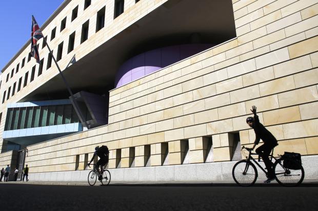 Cyclists passing British Embassy in Berlin