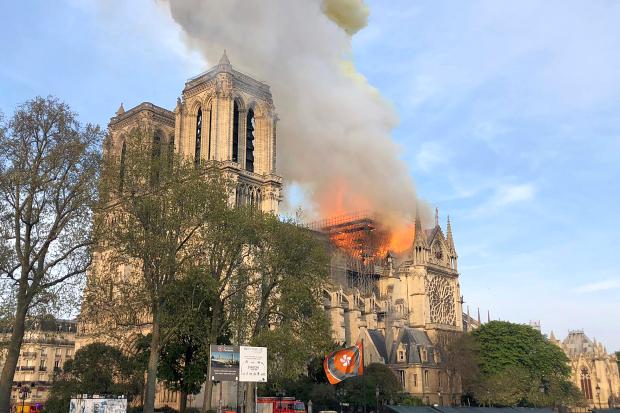 Burning Notre Dame Cathedral in Paris