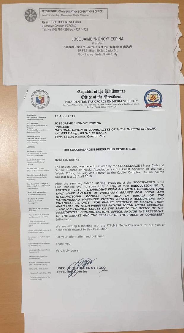  Presidential Task Force On Media Security letter