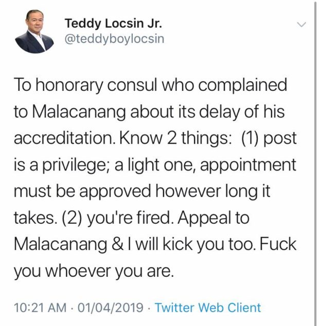 Locsin to honorary consul: You're fired!   
