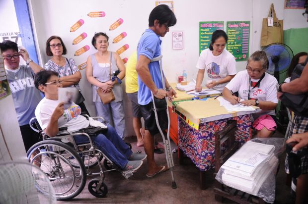 Persons with disability and senior citizens were among the early voters who turned up on May 13, 2021 at Marick Elementary School in Cainta, Rizal province for story: Sen. Angara pushes for exclusive polling precincts for PWDs, elderly
