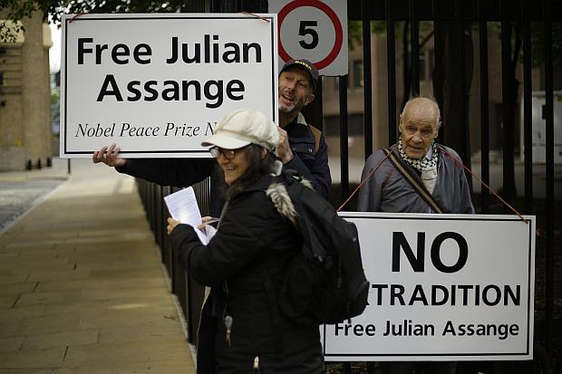 Protesters outside court before Julian Assange sentencing