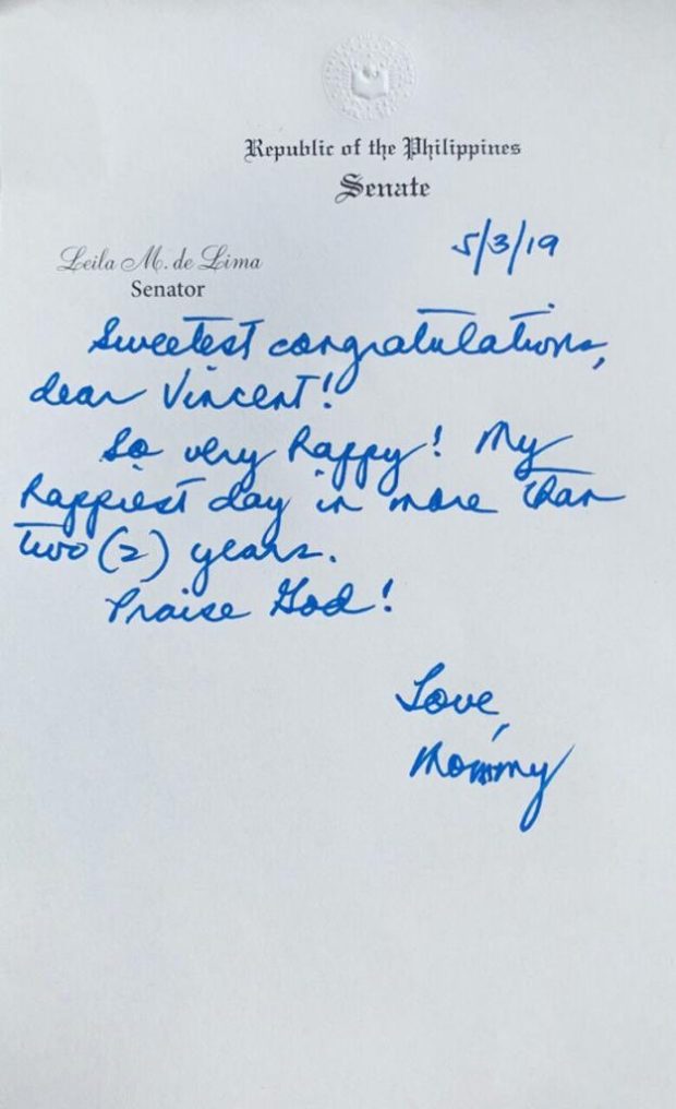 LOOK: De Lima pens congratulatory note to son for passing Bar exam