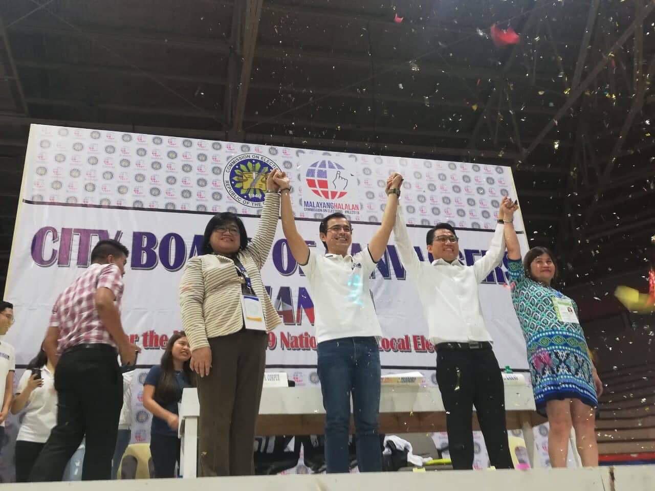 The City Board of Canvassers proclaims Francisco “Isko Moreno” Domagoso as the new mayor of Manila on Tuesday at the Manila San Andres Complex. Photo courtesy of Batang Maynila campaign team