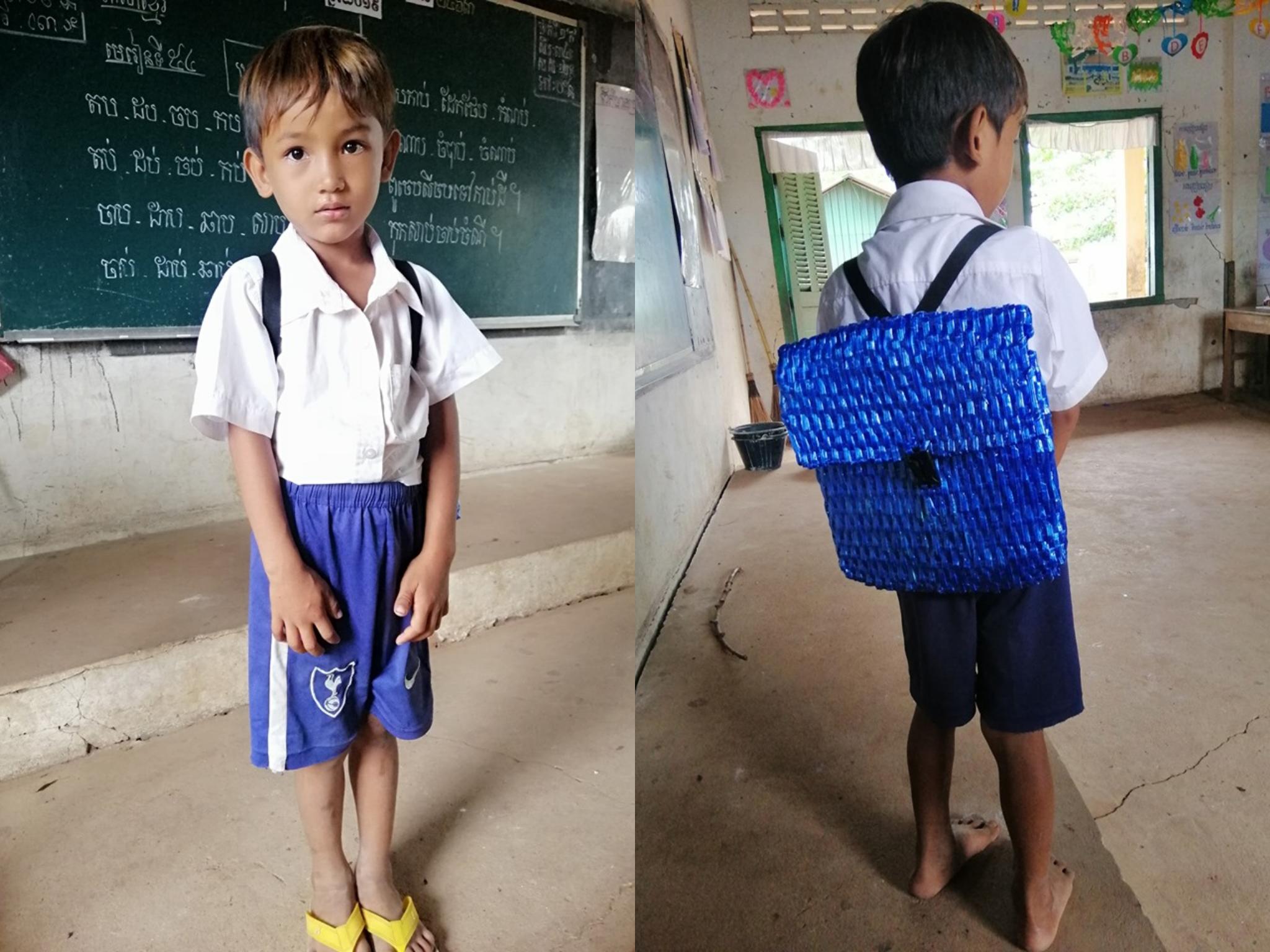 Dad can't afford school bag for son, weaves raffia string backpack instead