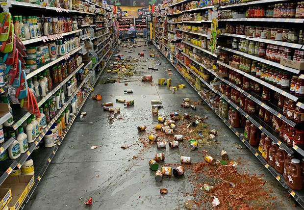 Walmart littered floor after quake