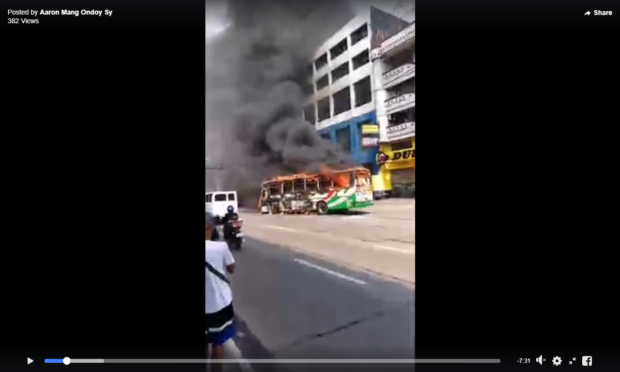 Bus catches fire on Edsa