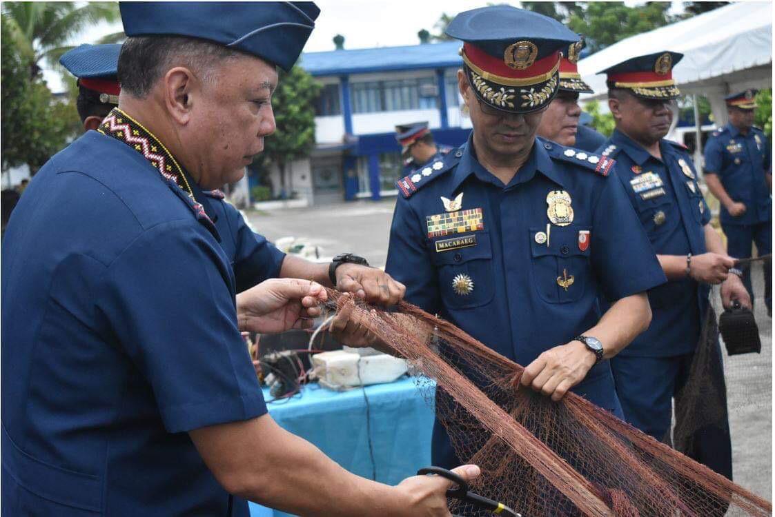 Maj. Gen. Elmo Francis Sarona, PNP director for Directorate for Investigation and Detective Management leads on Monday, July 29, 2019, the ceremony for the destruction of equipment used for illegal fishing which were confiscated in Caraga. (Photo from Caraga police)