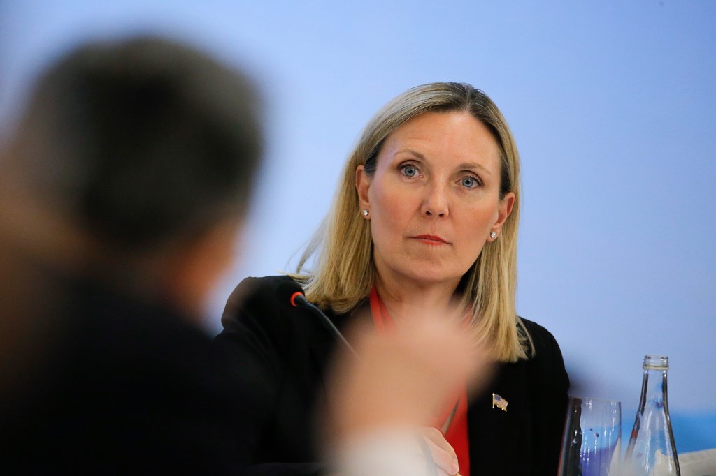 US Under Secretary of State Andrea Thompson attends a panel discussion after the Treaty on the Non-Proliferation of Nuclear Weapons (NPT) conference in Beijing on January 31, 2019. (Photo by THOMAS PETER / POOL / AFP)