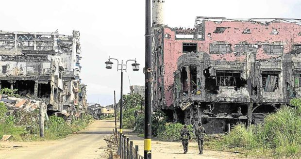 Buildings damaged during 2017 siege of Marawi. STORY: Marawi folk demand ‘whole truth’ about siege
