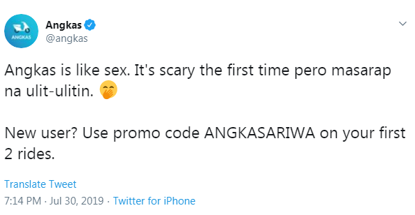 Angkas says sorry for tweet likening service to sex