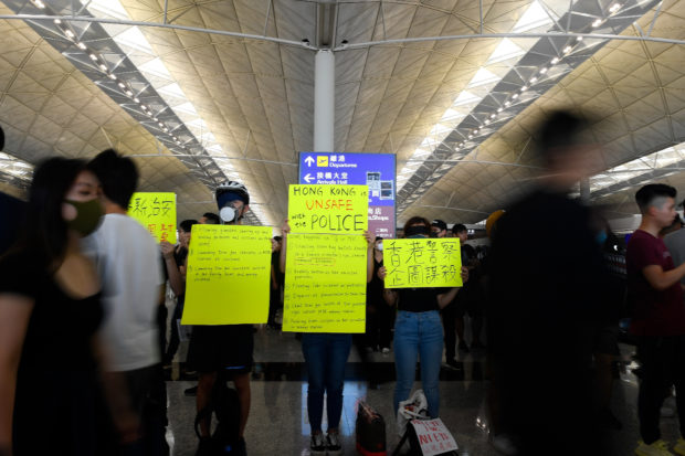 Hong Kong protests disrupt 7 flights -- MIAA To: net Stories Inq. <dotnetstories@inquirer.net>   Tags: canceled flights, Hong Kong, protests, Miaa, news      Faye Orellana  INQUIRER.net      MANILA, Philippines -- Protest actions in Hong Kong continue to affect several flights from the Philippines, the Manila International Airport Authorities announced on Monday.    As of 5:30 p.m., the following flights were declared canceled due to the ongoing protests happening in Hong Kong:    Philippine Airlines  PR 310 Manila - Hong Kong  PR 311 Hong Kong - Manila  PR 312 Manila - Hong Kong    Cebu Pacific  5J 114 Manila - Hong Kong  5J 115 Hong Kong - Manila  5J 120 Clark - Hong Kong   5J 121 Hong Kong - Clark    Cebu Pacific said in its advisory that passengers affected by the canceled have already been notified.    They may also avail options such as rebooking of travel date, a full refund, or placing the cost of the ticket in a travel fund for future use.     "We will do our best to assist all our passengers. For any concerns, you may message the official Cebu Pacific Air accounts via Facebook or Twitter," Cebu Pacific said.    "We appeal for patience and understanding as we manage our operations in Hong Kong amidst the situation that is beyond our control," it added.