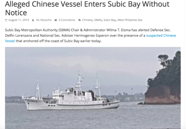 Private yacht in Subic mistaken for Chinese vessel