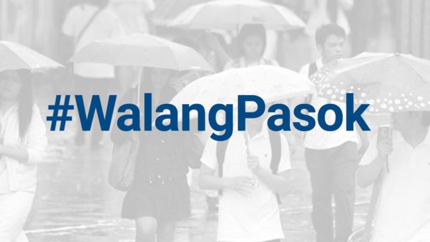 #WalangPasok title card. STORY: No Wednesday classes in some areas due to persistent rain