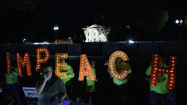 Protesters with IMPEACH lights at White House