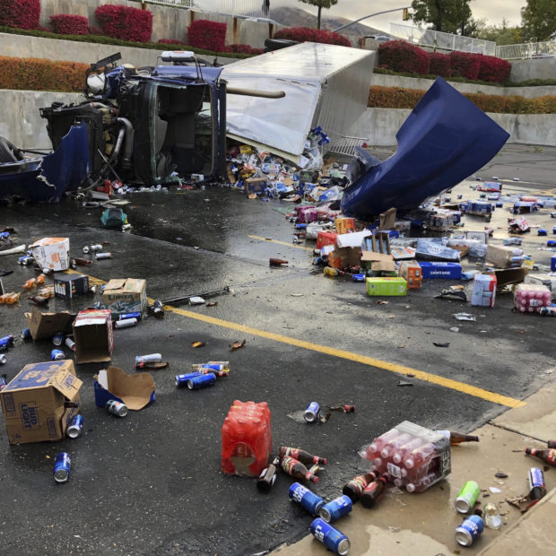 Beer all over Mormon church parking lot in US after truck crashes