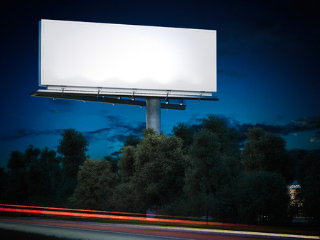 blank billboard glowing at night. 3d rendering stock