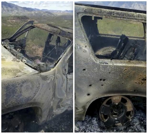  Burned-out vehicles at Mexico border