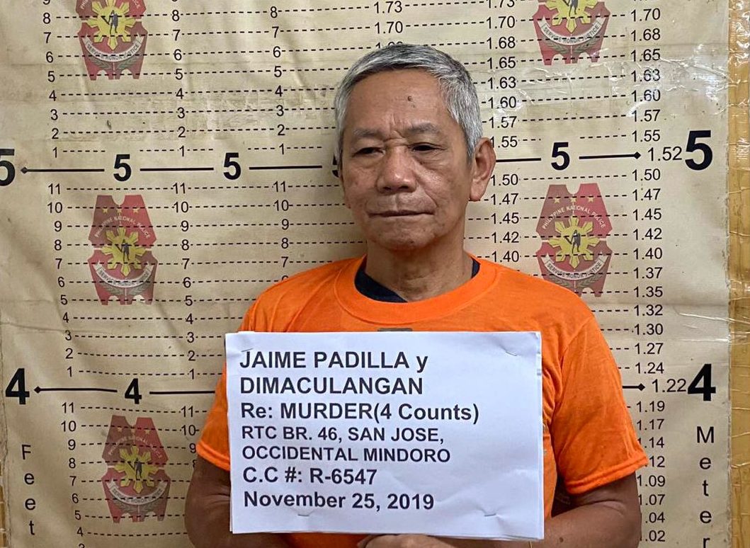 Jaime Padilla, an alleged leader of the New People’s Army, poses for a mugshot after he was arrested for multiple murder in San Juan City on Monday, November 25, 2019. Photo from NCRPO