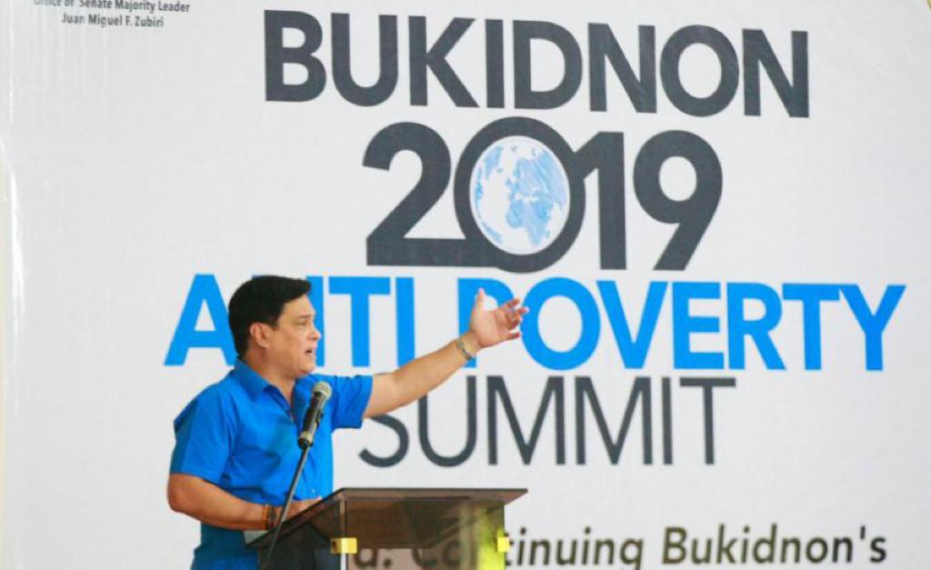 Senate Majority Leader Migz Zubiri gives the opening speech at the Bukidnon Anti-Poverty Summit (BAPS) 2019 in Valencia, Bukidnon, on Friday, November 8, 2019.