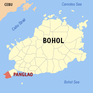 Map of Bohol showing the location of Panglao town for story: Bohol gov condemns killing of Danish national in Panglao; orders manhunt