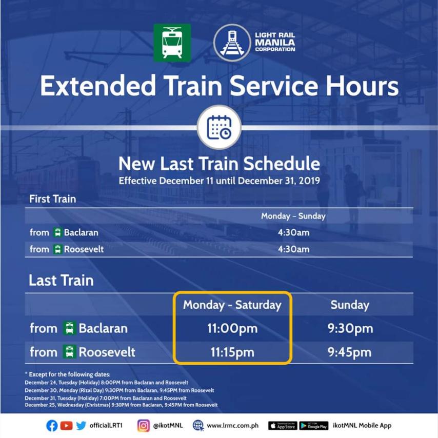 LRT 1 Extends Schedule For 1 More Hour For Holidays Inquirer News