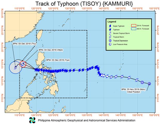 Track of Typhoon Tisoy as of 11 p.m.