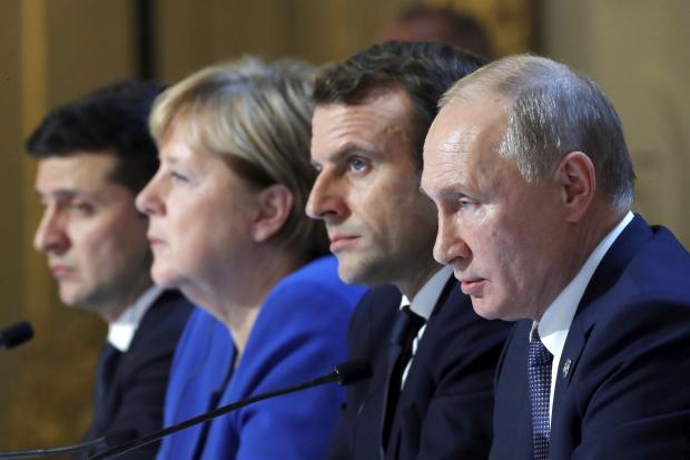  Volodymyr Zelenskiy - Angela Merkel - Emmanuel Macron - Vladimir Putin
