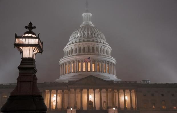 The US Capitol at night