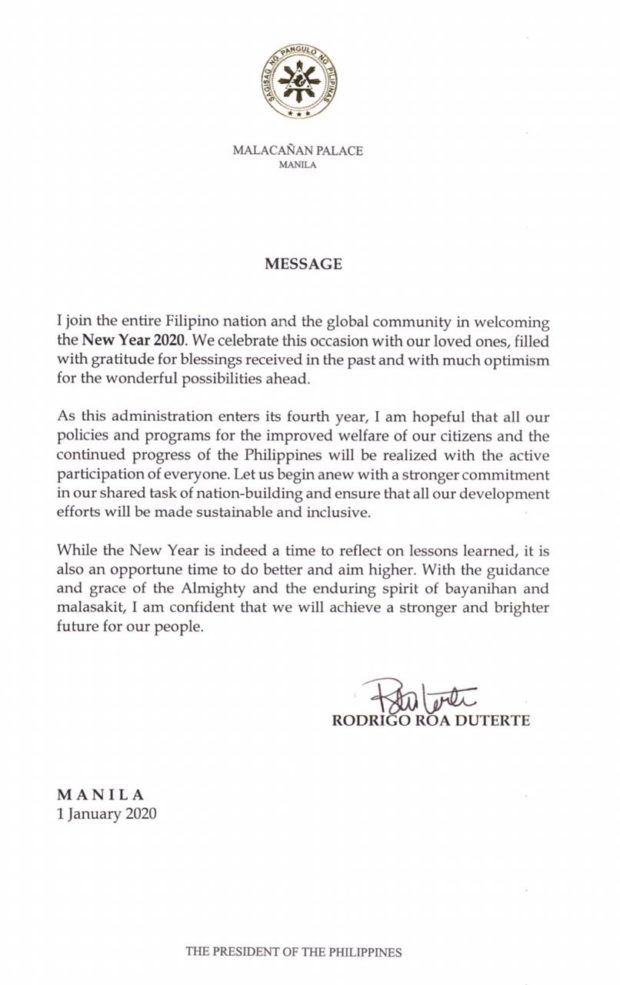 Duterte’s New Year message: Do better, aim higher | Inquirer News