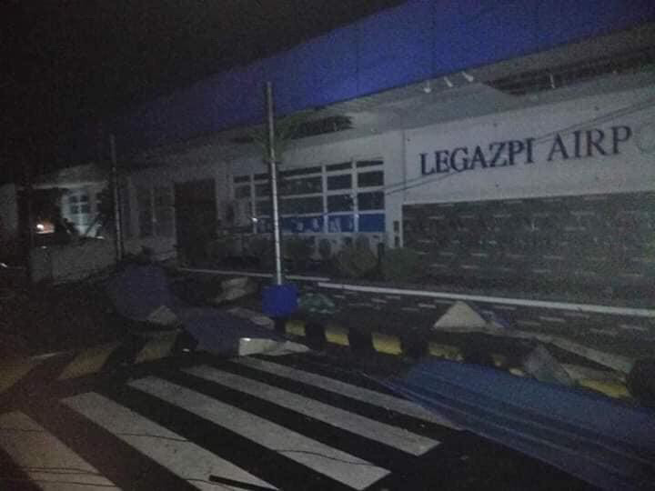 Roof panels scattered the streets outside of Legazpi airport