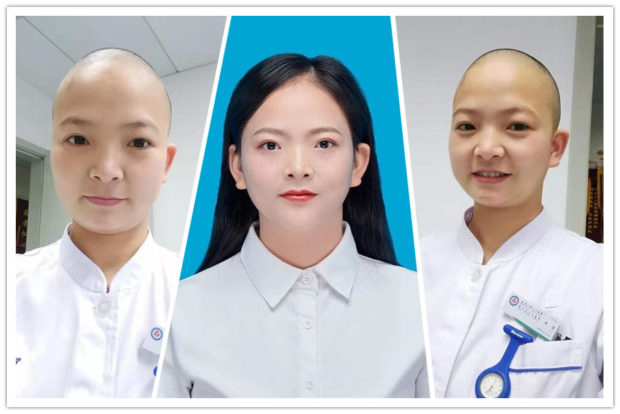 Wuhan nurse shaves head to aid her work against virus