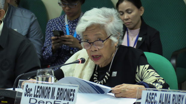 Department of Education (DepEd) Secretary Leonor Briones attends a senate hearing on Programme for International Student Assessment (PISA) on Feb 13, 2020. INQUIRER.NET PHOTO/CATHY MIRANDA