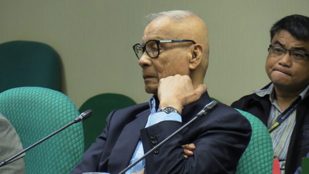 Former Senator Rodolfo Biazon attends senate inquiry on the need for Senate's concurrence on withdrawal/termination from treaties on Feb 20, 2020. INQUIRER.NET PHOTO/CATHY MIRANDA