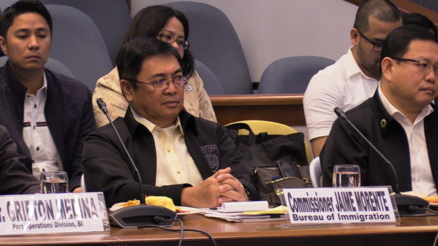 Bureau of Immigrayion Commissioner Jamie Morente attends Senate inquiry on Bureau of Immigrations' "pastillas" bribery scheme for POGO workers. INQUIRER.NET/CATHY MIRANDA