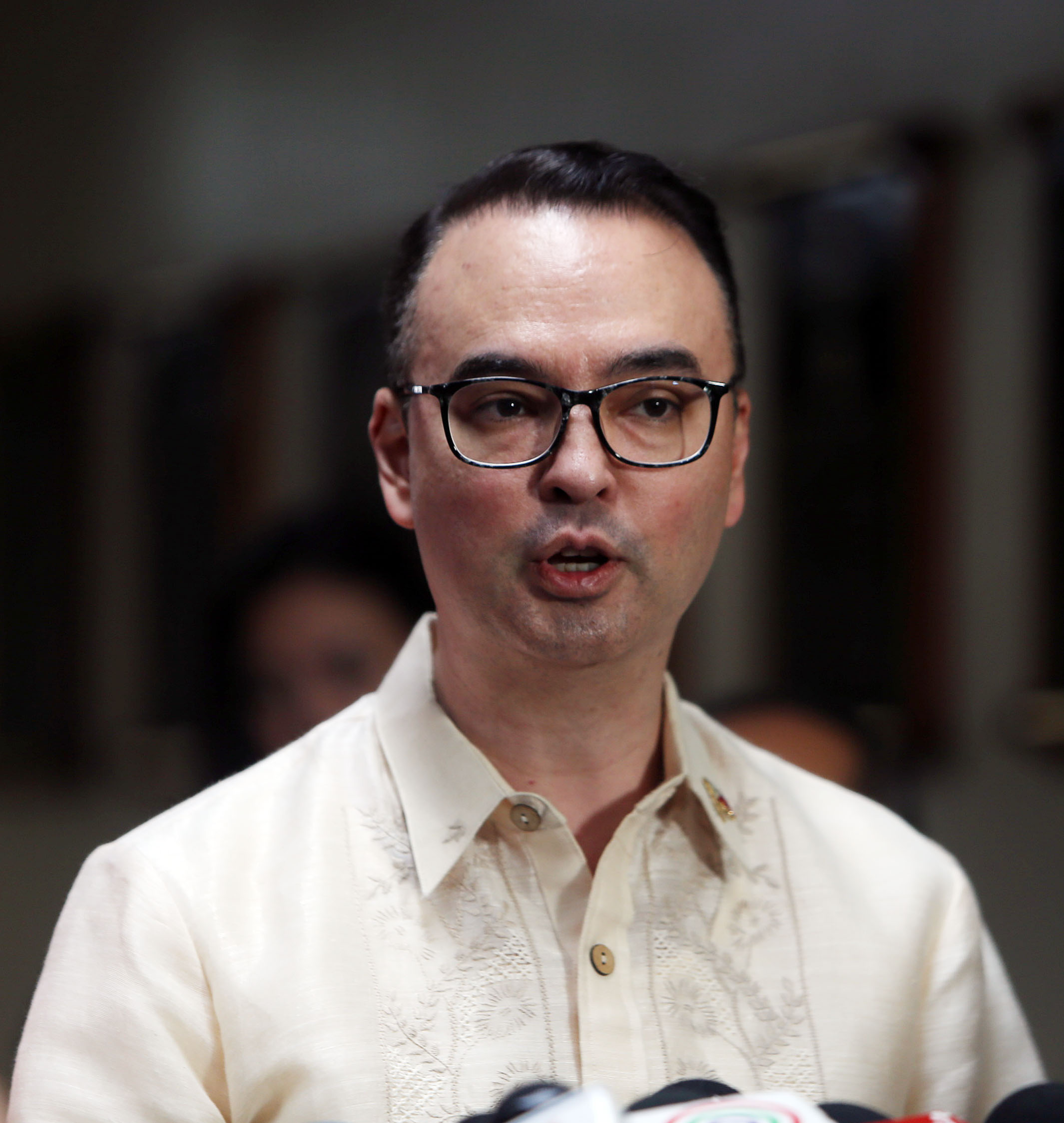 NOVEMBER 19, 2019 House Speaker Allan Peter Cayetano answers questions from the media after the hearing on SEA Games Cauldron issue at the Session hall of the Senate, in Pasay City. EDWIN BACASMAS