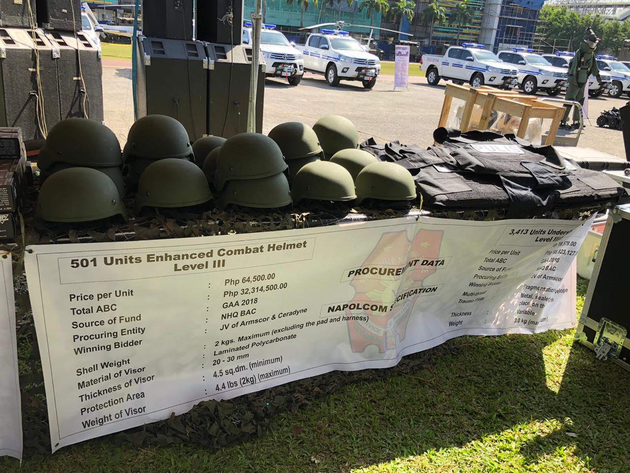 Police equipment, including choppers, troop carriers, bomb equipment, and firearms were presented and blessed at Camp Crame 11
