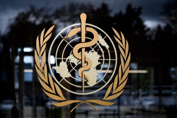 logo of the World Health Organization (WHO) at the its headquarters