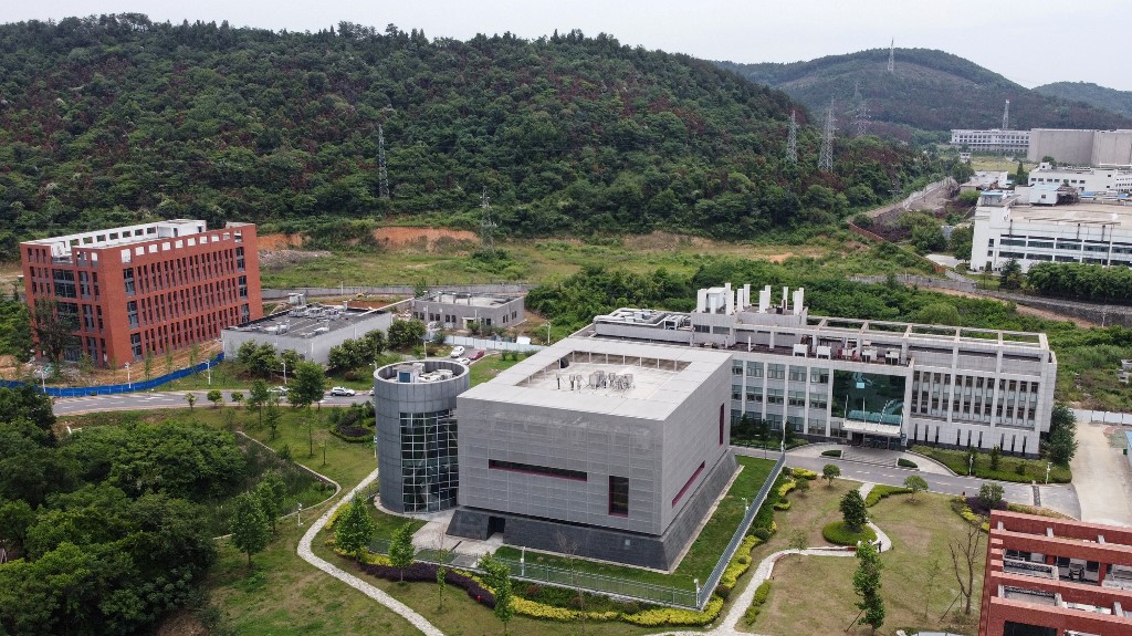 This aerial view shows the P4 laboratory (C) on the campus of the Wuhan Institute of Virology in Wuhan in China's central Hubei province on May 13, 2020. - Opened in 2018, the P4 lab, which is part of the greater Wuhan Institute of Virology and conducts research on the world's most dangerous diseases, has been accused by top US officials of being the source of the COVID-19 coronavirus pandemic. (Photo by Hector RETAMAL / AFP)