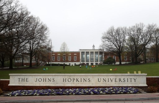 BALTIMORE, MARYLAND - MARCH 28: A general view of The Johns Hopkins University on March 28, 2020 in Baltimore, Maryland. The school is shut down due to the coronavirus (COVID-19) outbreak. Rob Carr/Getty Images/AFP