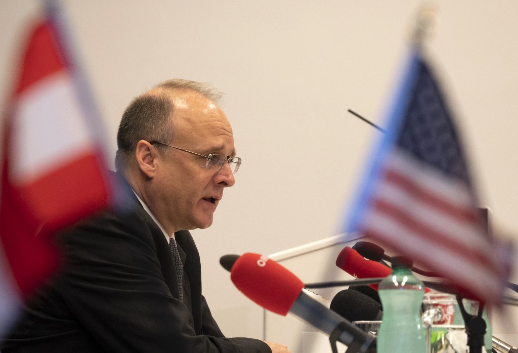 Marshall Billingslea, US Special Presidential Envoy for Arms Control looks on during a press conference on June 23, 2020 in Vienna after the US and Russia met for talks on their last major nuclear weapons agreement. - US and Russia held talks on expiring New START treaty against a backdrop of growing tensions and differences over whether they see any value in arms control at all. (Photo by JOE KLAMAR / AFP)